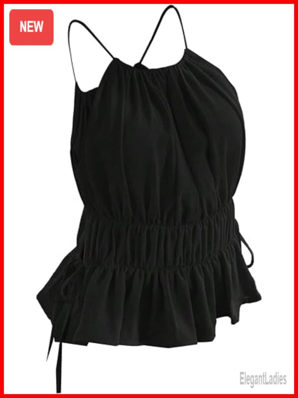 Sleeveless Ruffle Peplum Halter Top Ruched Drawstring Going Out Top